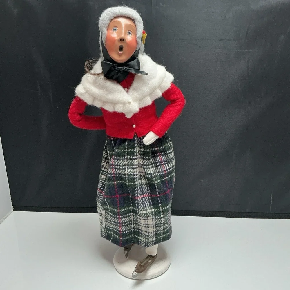 Byers Choice 1993 Limited Edition 53/100 Ice Skater Woman Plaid White Base RARE